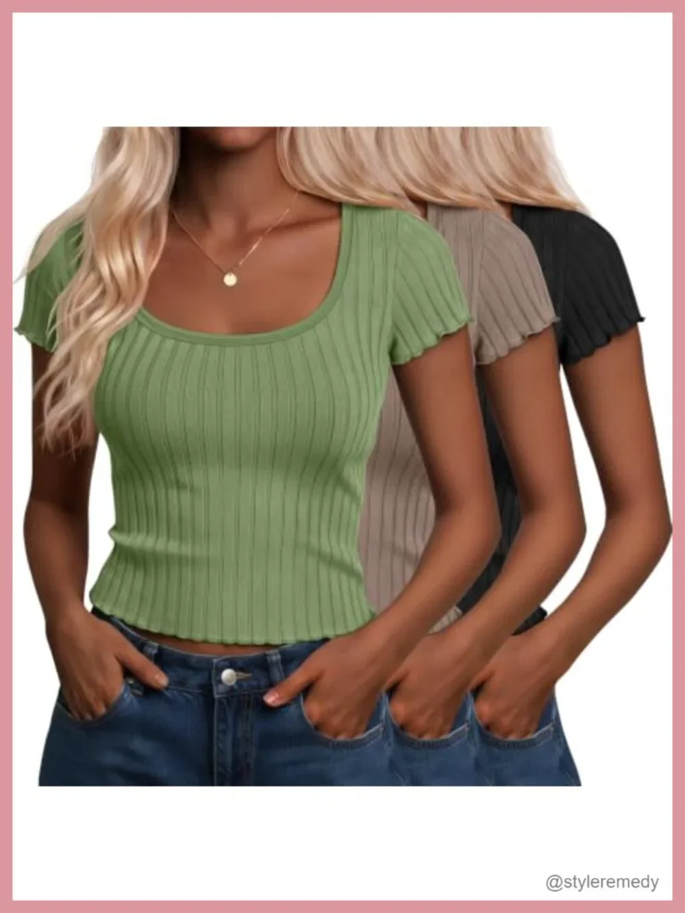 3 Pack Crop Tops Short Sleeve Cotton Scoop Neck Ribbed Cropped T Shirts Summer